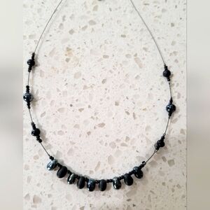 🖤 Edgy Hematite & Black Stone Beaded Necklace – Sleek, Bold & Timeless